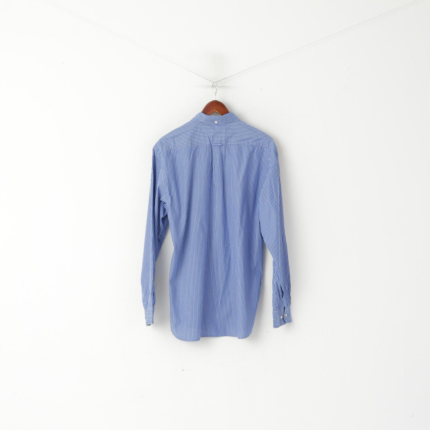 Gant Men L Casual Shirt Blue Striped Coton Epire Poplin Long Sleeve Regular Top