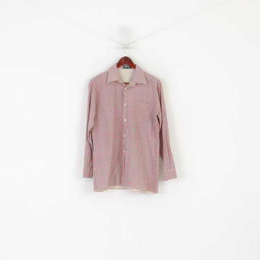 KKK Camicia casual da uomo M. Top a maniche lunghe a quadri rosa vintage in cotone color crema