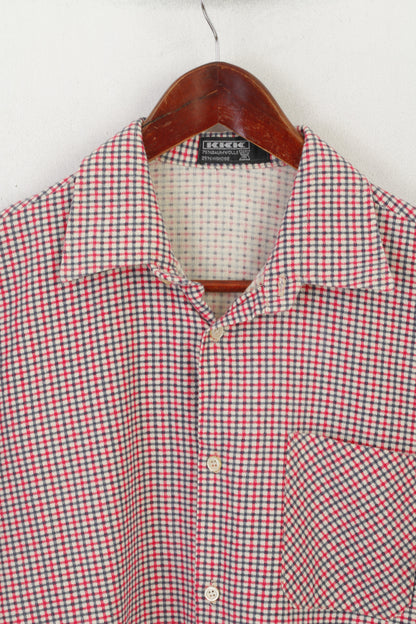 KKK Camicia casual da uomo M. Top a maniche lunghe a quadri rosa vintage in cotone color crema