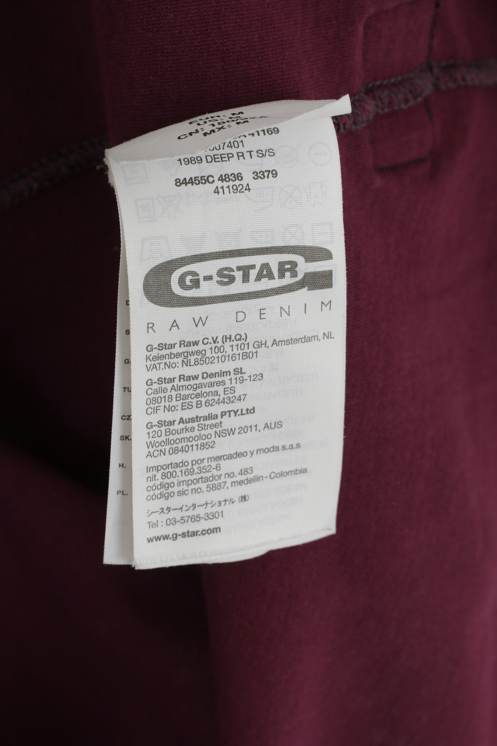 G-STAR RAW Homme M (S) Chemise Plum Cotton Graphic 1989 Retrospective Range Top