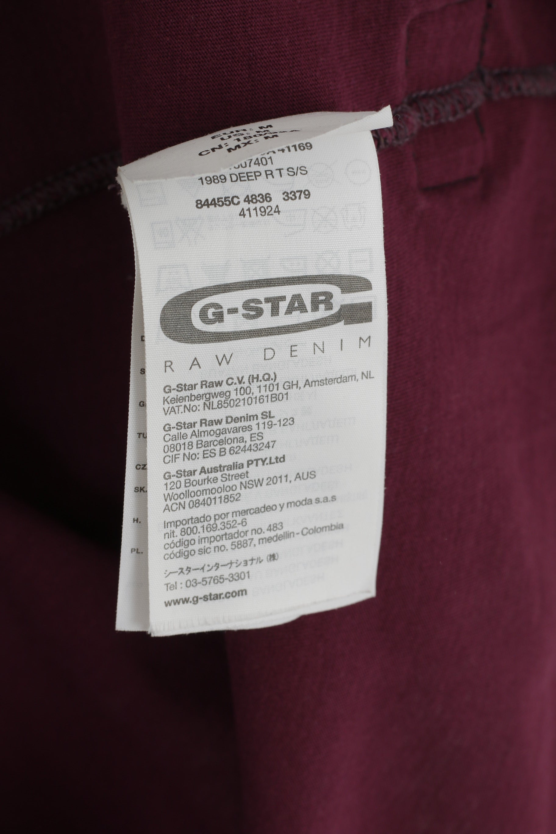 G-STAR RAW Homme M (S) Chemise Plum Cotton Graphic 1989 Retrospective Range Top