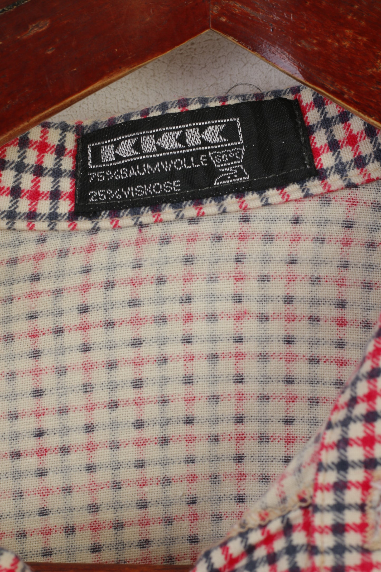 KKK Camicia casual da uomo M. Top a maniche lunghe a quadri rosa vintage in cotone color crema