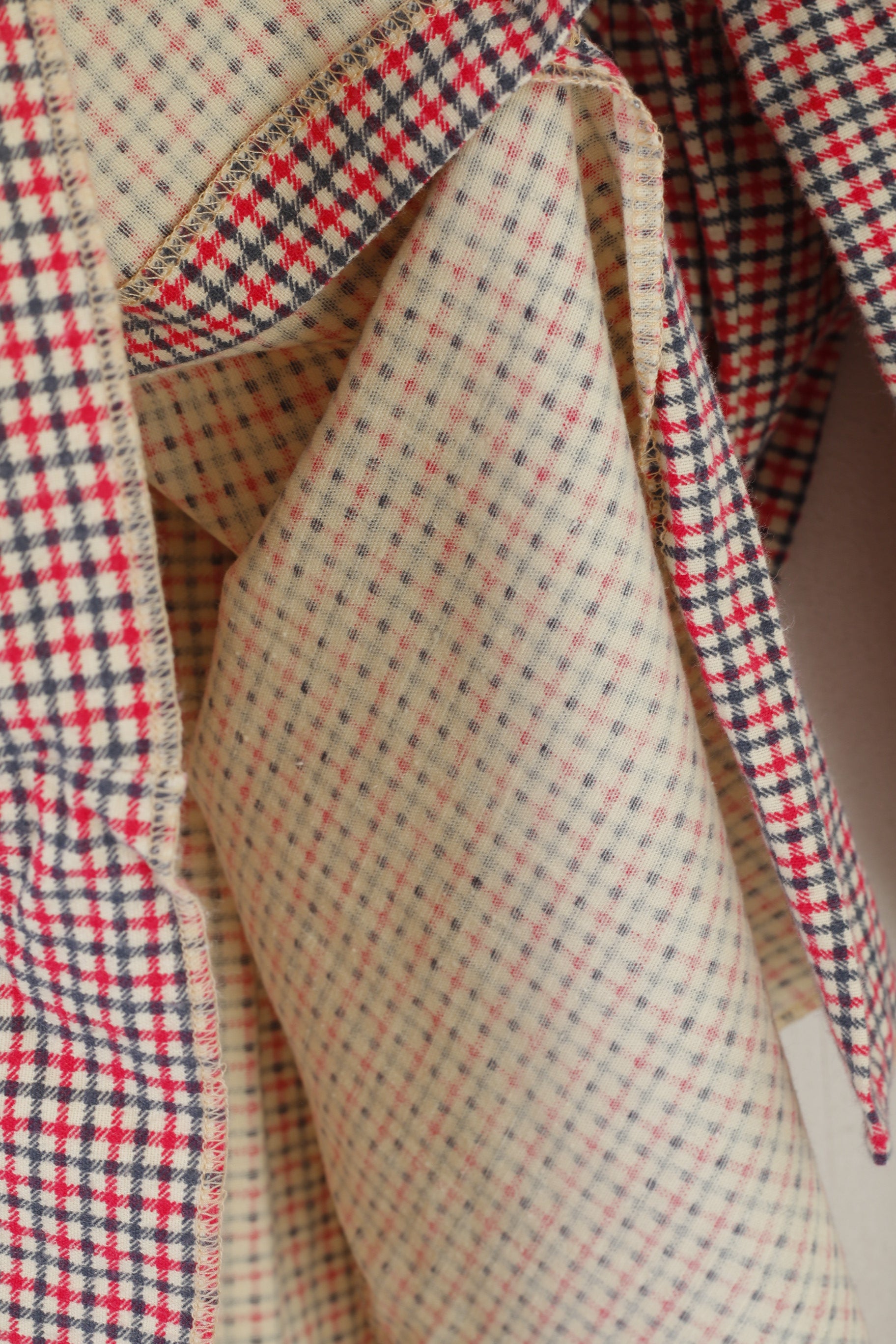 KKK Men M Casual Shirt Cream Cotton Vintage Pink Check Long Sleeve Top