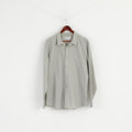 Calvin Klein Men XL Casual Shirt Grey Slim Fit Cotton Striped Emroidered Long Sleeve Top