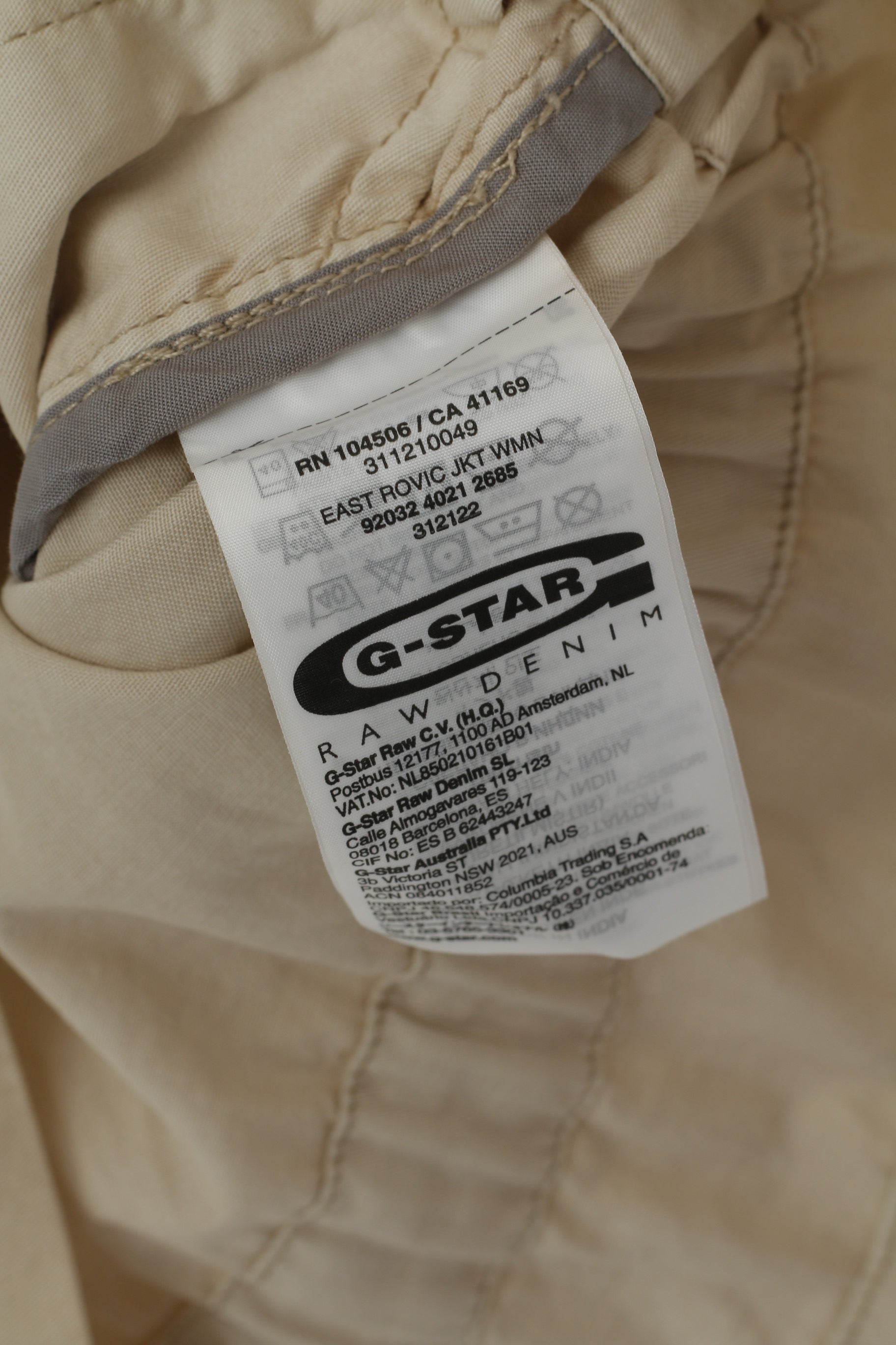 G-Star Raw Femmes XL (L) Veste Beige Coton Léger Zip Up East Rovic Top
