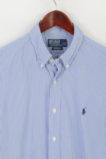 Polo By Ralph Lauren Men 16 40/41 L Casual Shirt Blue Striped Cotton Custom Fit Top