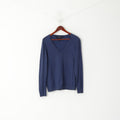 Tommy Hilfiger Uomo XL (M) Maglione in cotone blu scuro con scollo a V, morbido maglione elasticizzato tinta unita