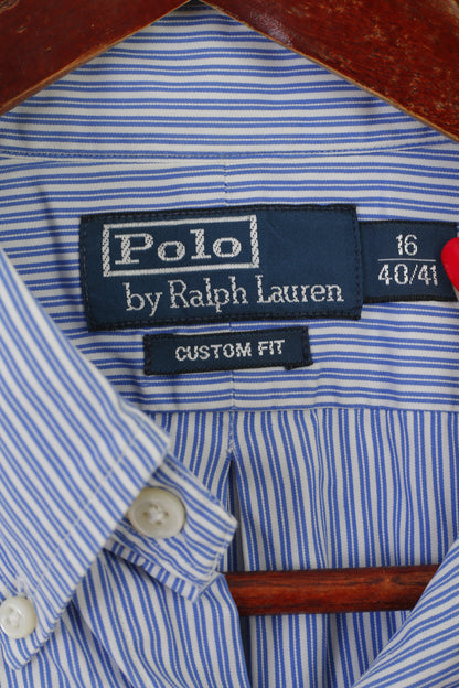 Polo By Ralph Lauren Men 16 40/41 L Casual Shirt Blue Striped Cotton Custom Fit Top