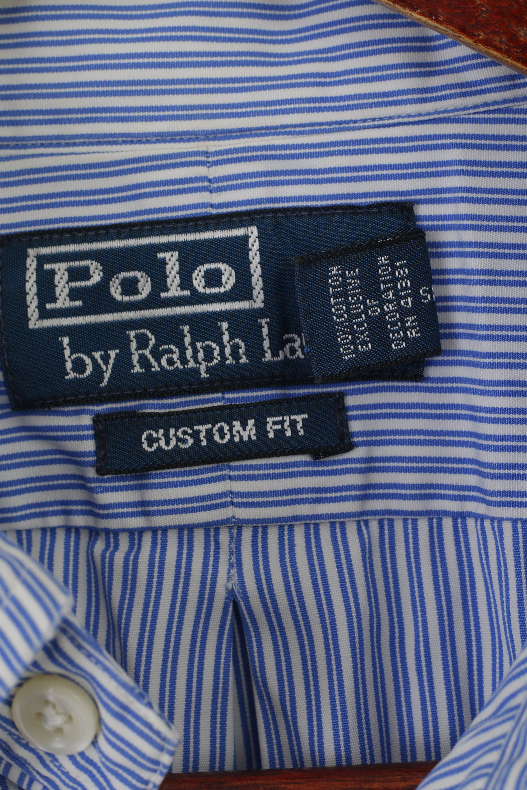 Polo By Ralph Lauren Homme 16 40/41 L Chemise décontractée Bleu rayé en coton Haut ajusté sur mesure