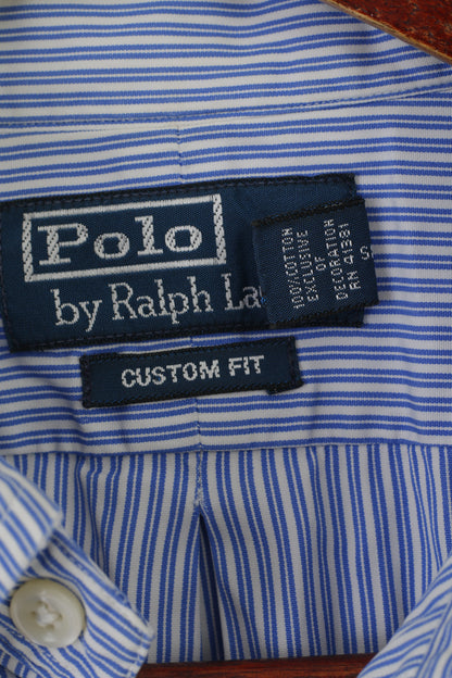 Polo By Ralph Lauren Men 16 40/41 L Casual Shirt Blue Striped Cotton Custom Fit Top