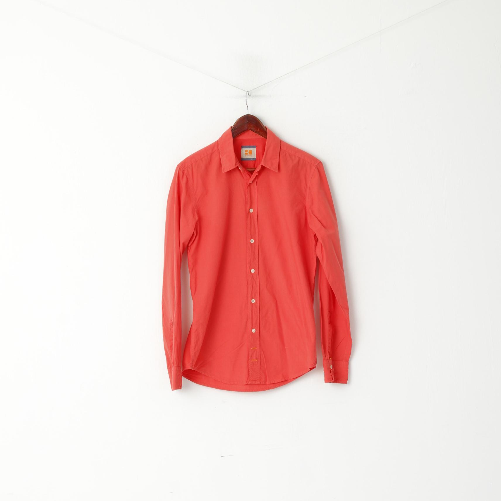 Hugo Boss Orange Men S Casual Shirt Coral Cotton Plain Slim Fit Long Sleeve Top