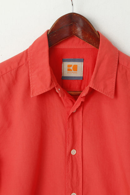 Hugo Boss Orange Men S Casual Shirt Coral Cotton Plain Slim Fit Long Sleeve Top