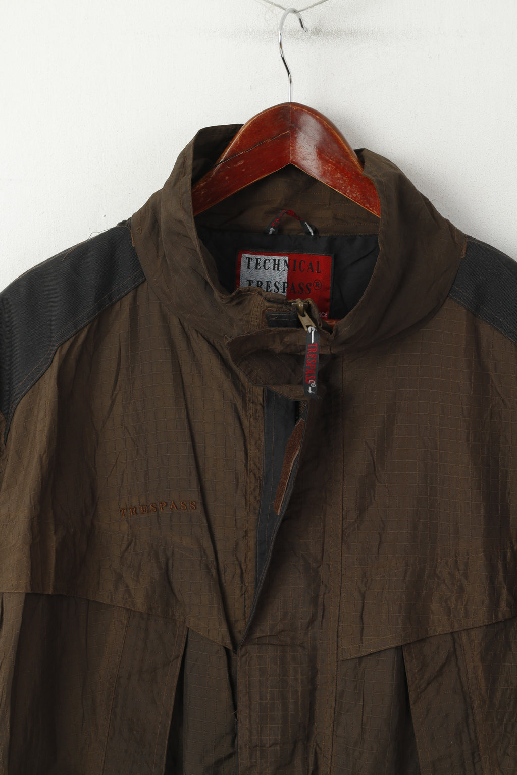 Technical Trespass Men M Jacket Brown Nylon Breathable Hidden Hood Full Zip Top
