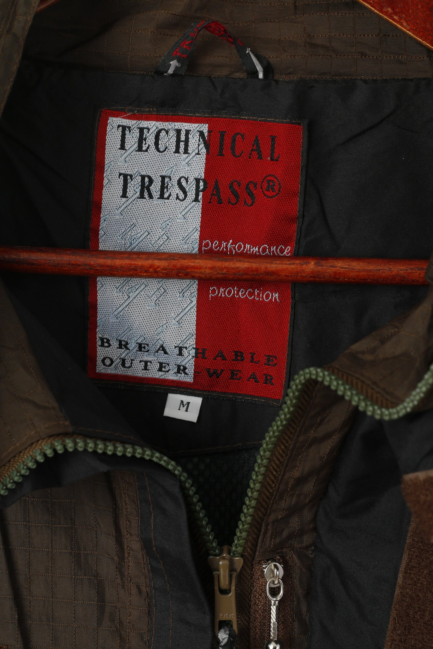 Technical Trespass Men M Jacket Brown Nylon Breathable Hidden Hood Full Zip Top