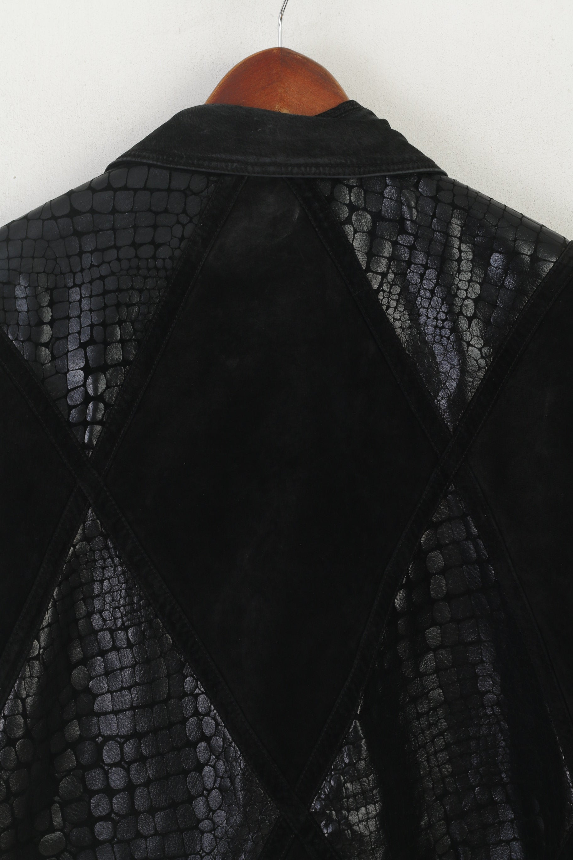 Park Lane Femmes 14 40 Veste En Cuir Noir Vintage Serpent Brillant Épaulettes Haut