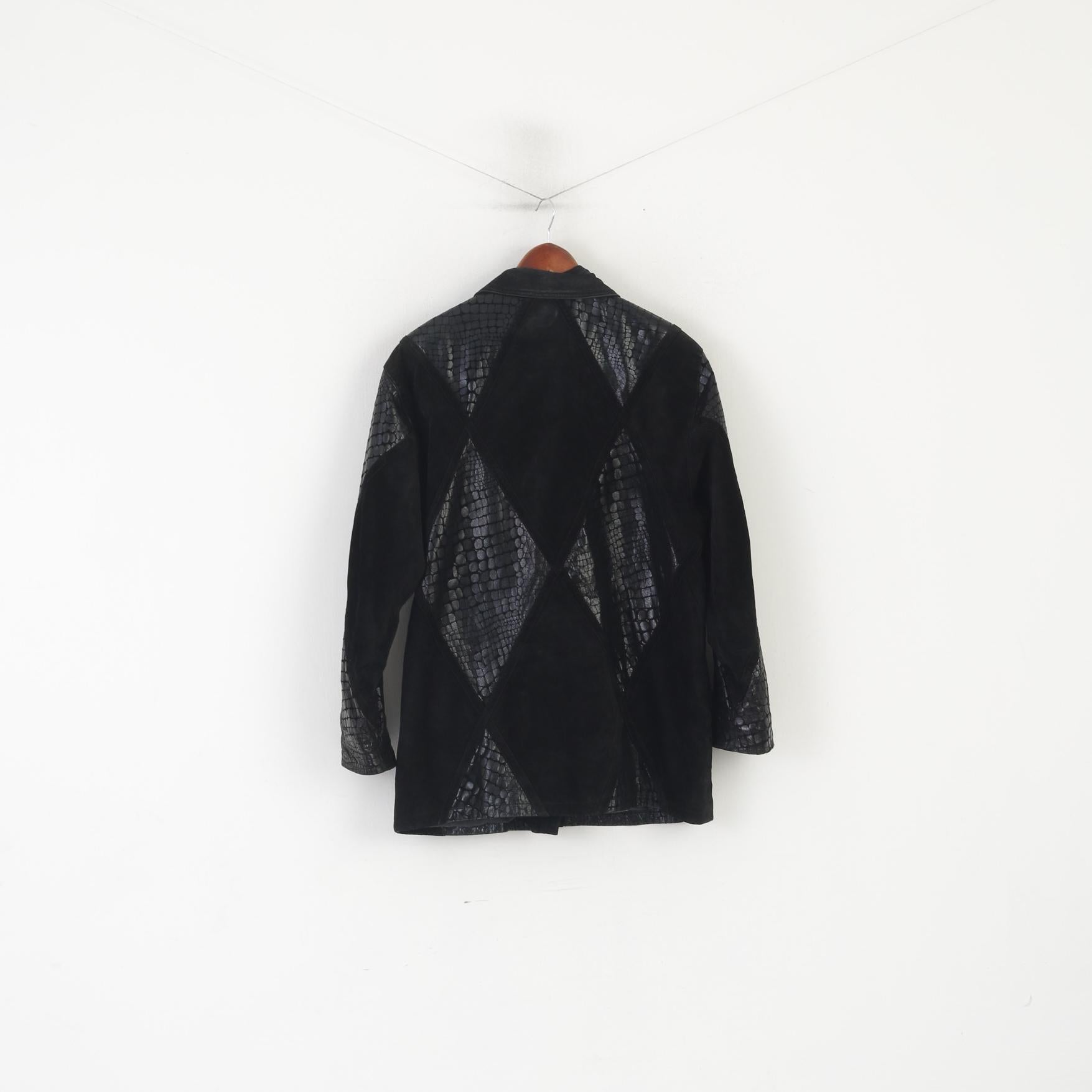 Park Lane Femmes 14 40 Veste En Cuir Noir Vintage Serpent Brillant Épaulettes Haut