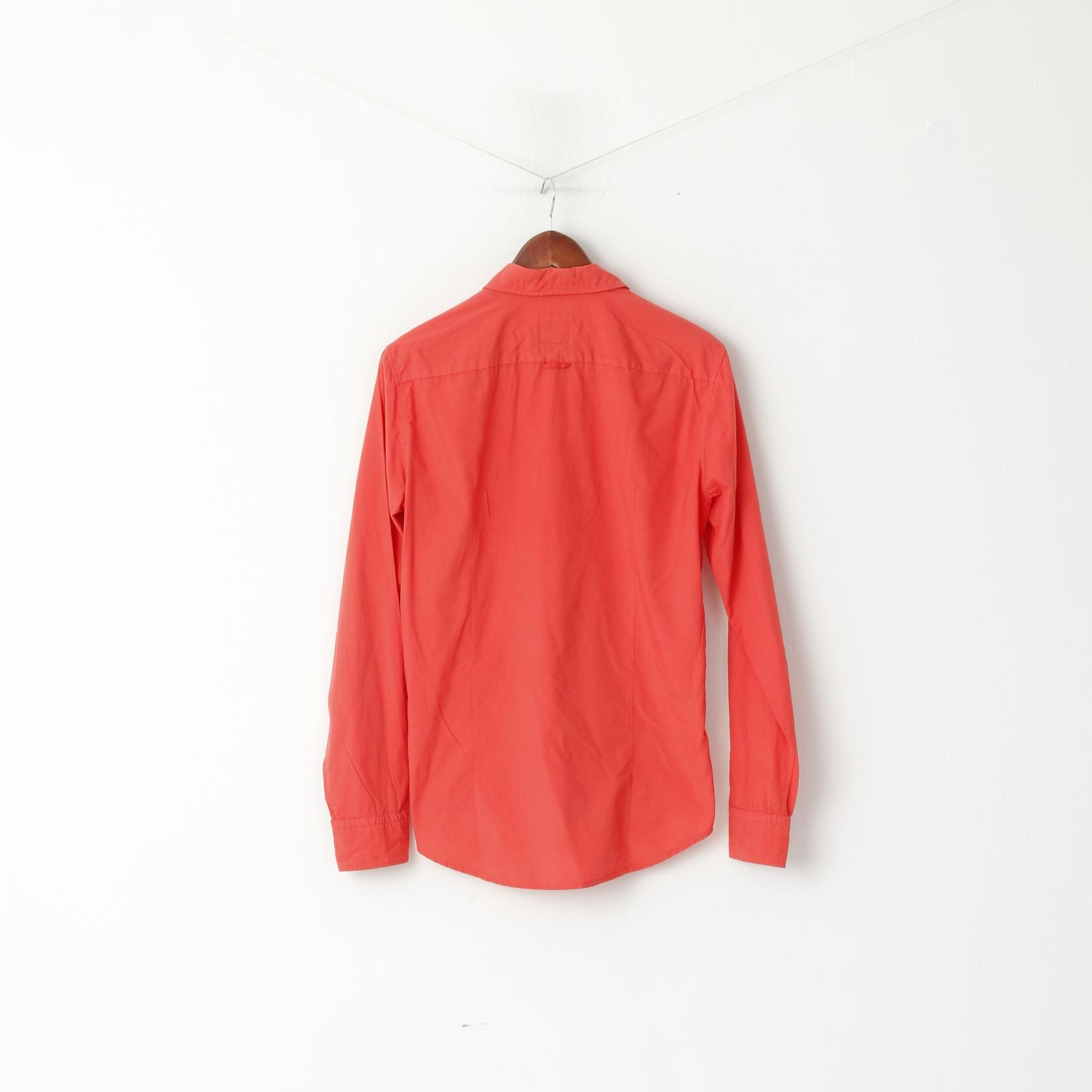 Hugo Boss Orange Men S Casual Shirt Coral Cotton Plain Slim Fit Long Sleeve Top