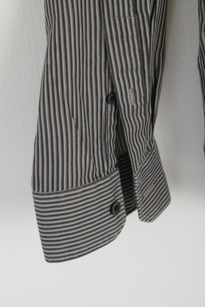 Michael Kors Camicia casual XL da uomo in cotone grigio a righe a maniche lunghe con bottoni dettagliati