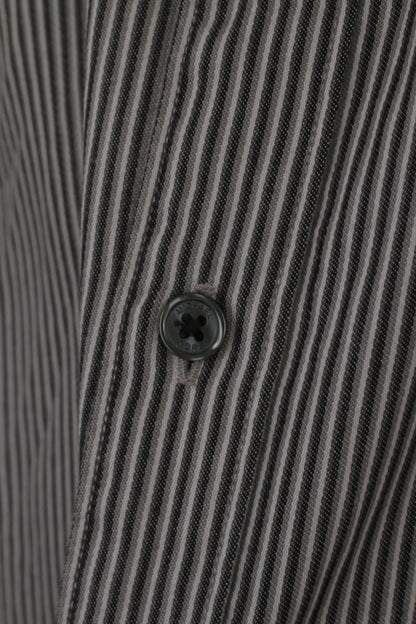 Michael Kors Men XL Casual Shirt Grey Cotton Striped Long Sleeve Detailed Buttons Top