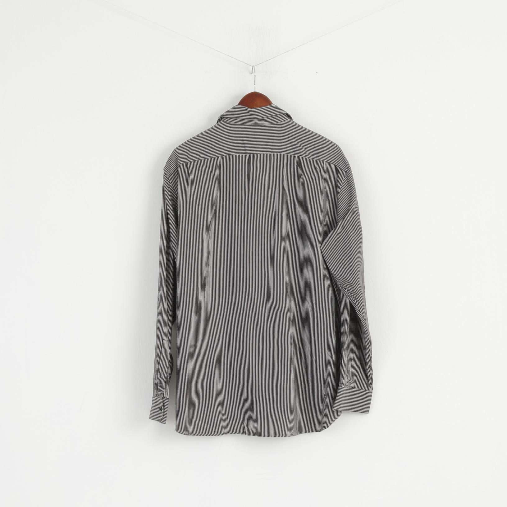 Michael Kors Men XL Casual Shirt Grey Cotton Striped Long Sleeve Detailed Buttons Top