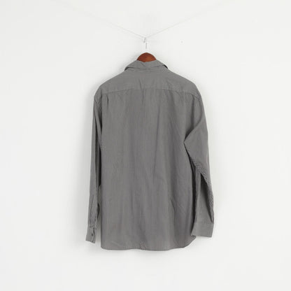 Michael Kors Men XL Casual Shirt Grey Cotton Striped Long Sleeve Detailed Buttons Top