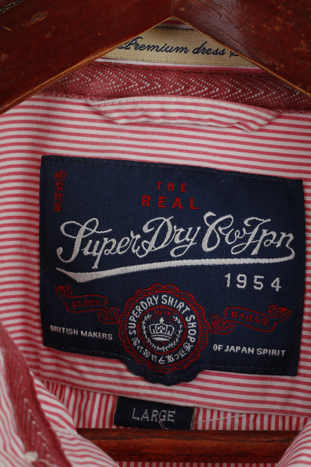 Superdry Men L (M) Casual Shirt Pink Striped Cotton Japan Long Sleeve Detailed Buttons Top