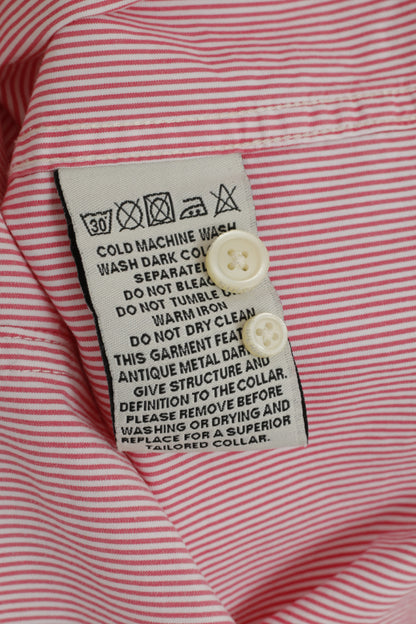 Camicia casual da uomo L (M) Superdry Top a maniche lunghe con bottoni dettagliati in cotone a righe rosa in cotone giapponese