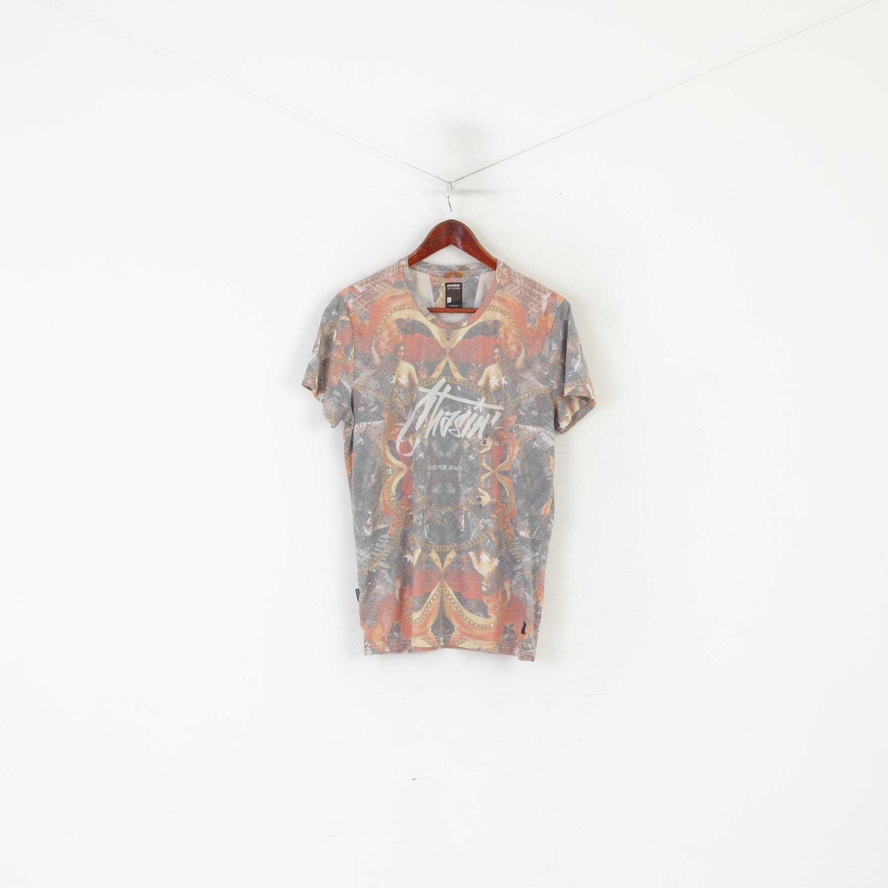 Chasin Men L (M) Shirt Multi Printed Michelangelo Crew Neck Just For Jeans Top