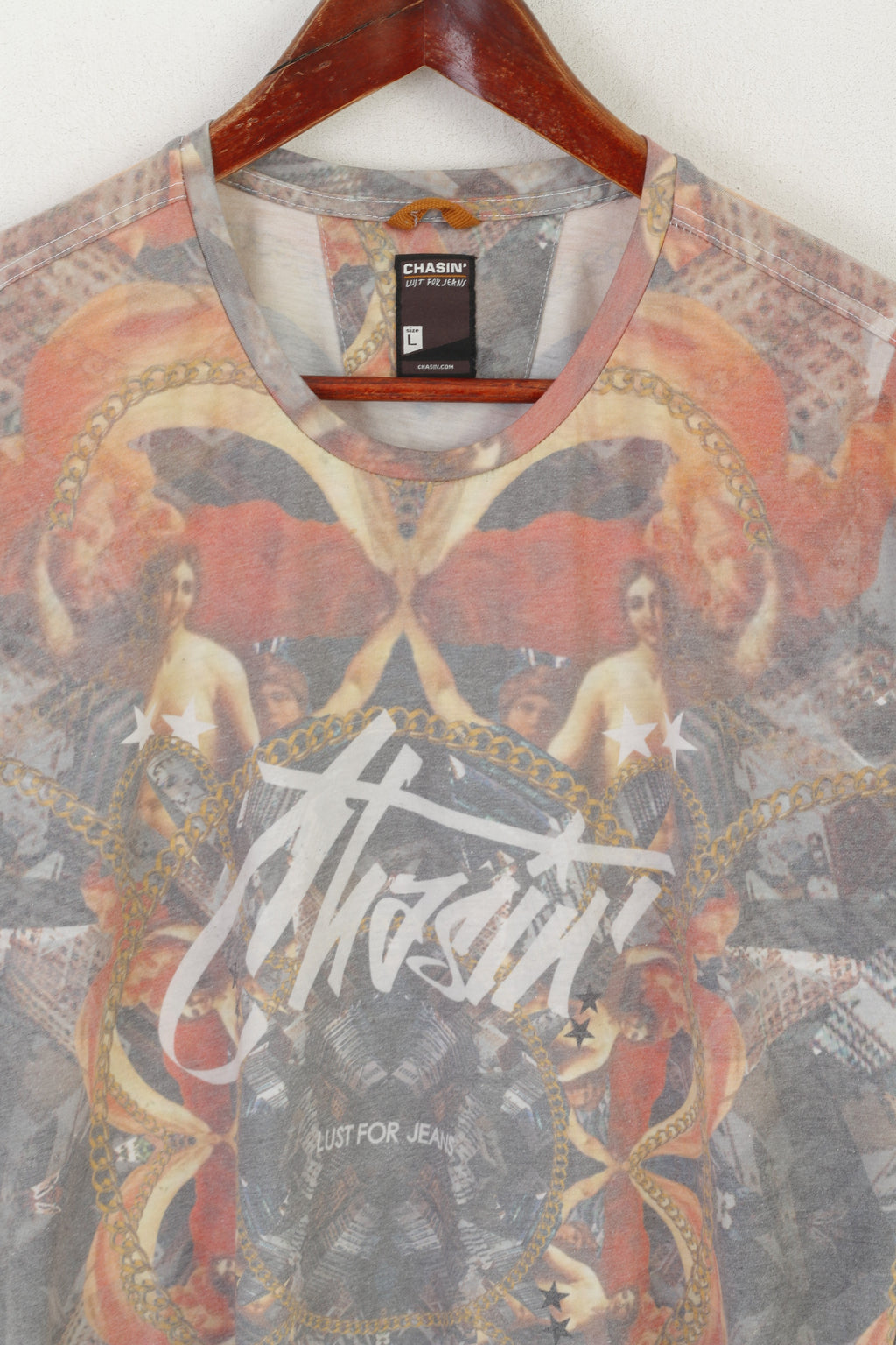 Chasin Men L (M) Shirt Multi Printed Michelangelo Crew Neck Just For Jeans Top