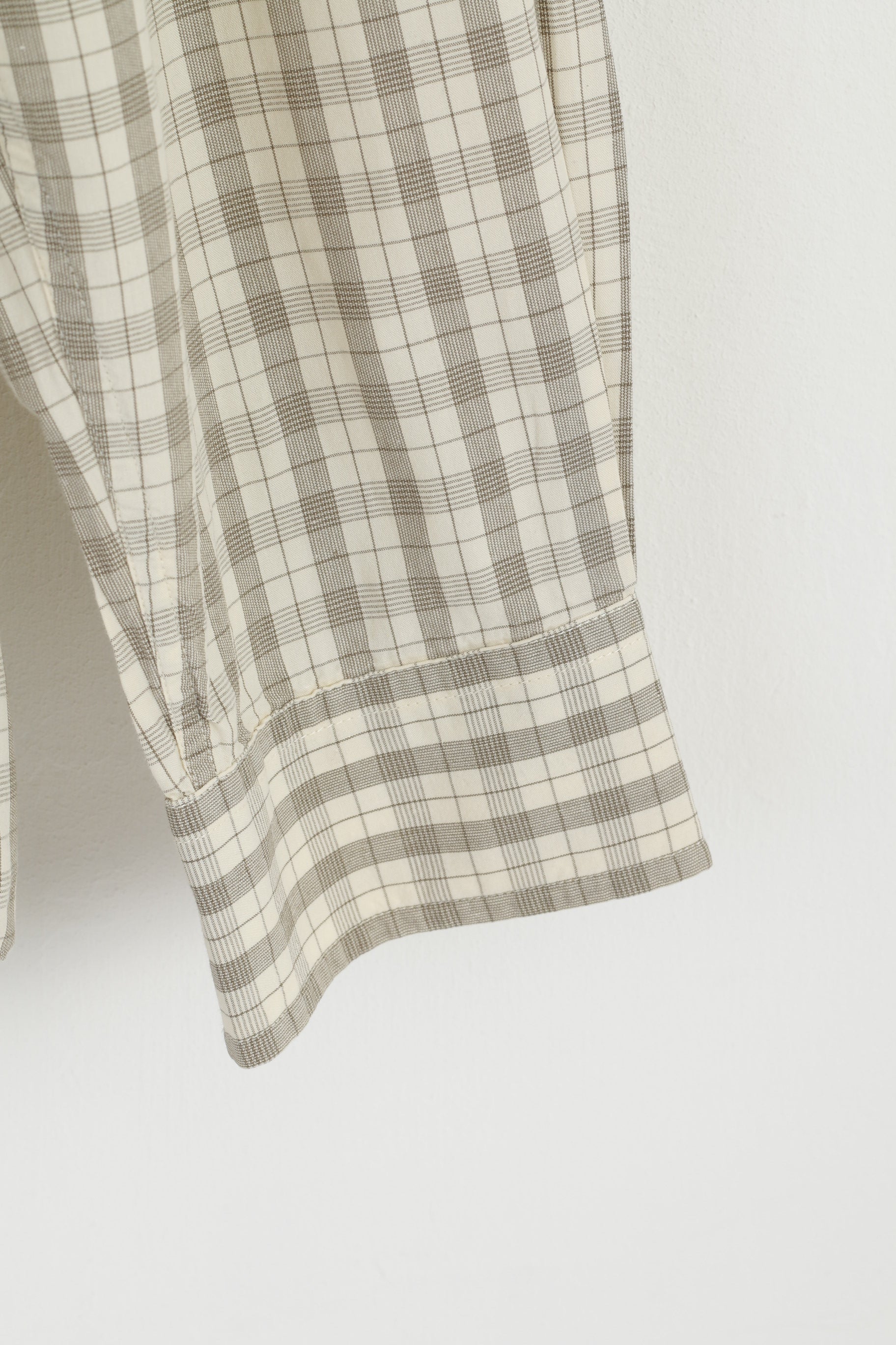 East West Men M Casual Shirt Beige Check Cotton Western Long Sleeve Top