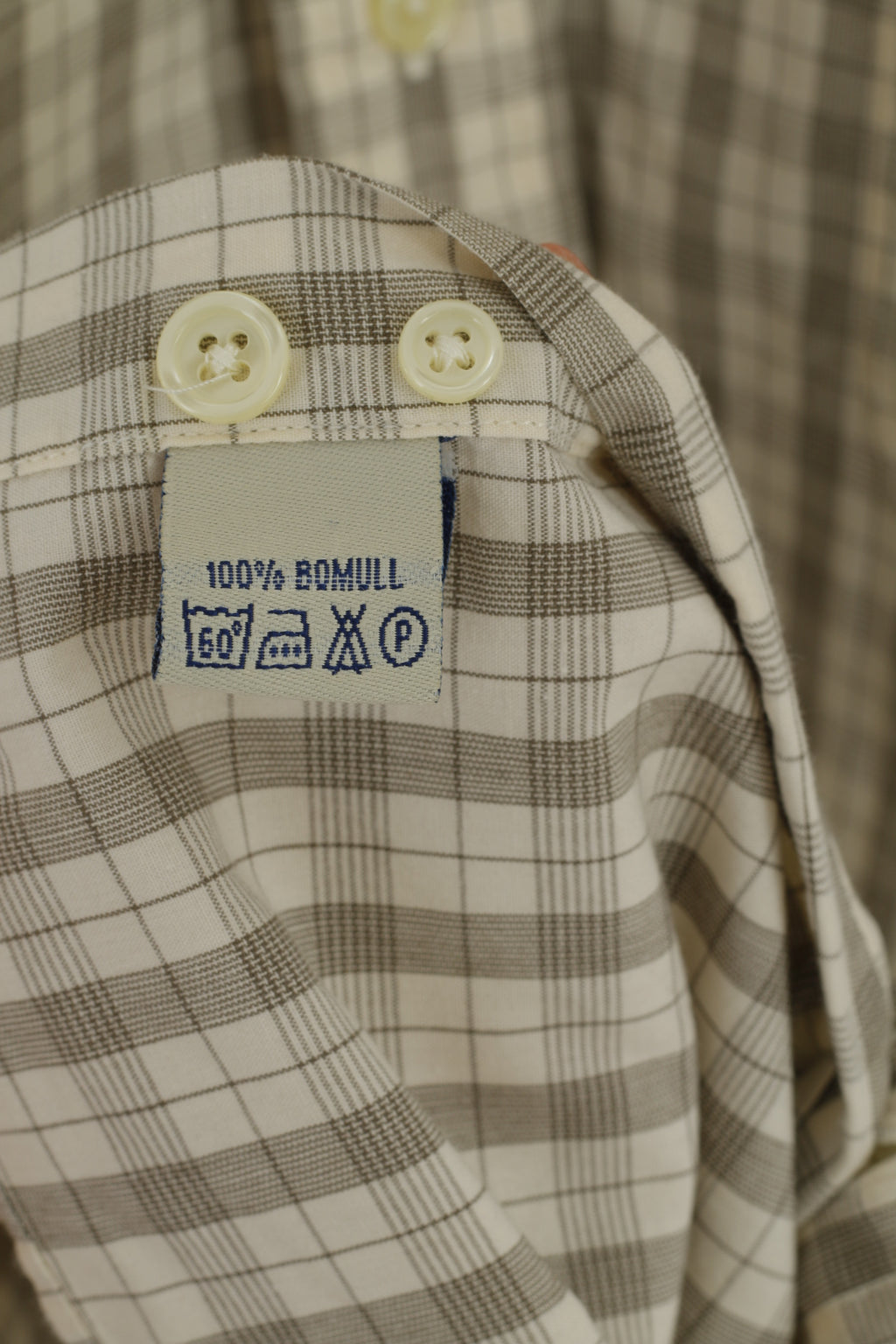 East West Men M Casual Shirt Beige Check Cotton Western Long Sleeve Top