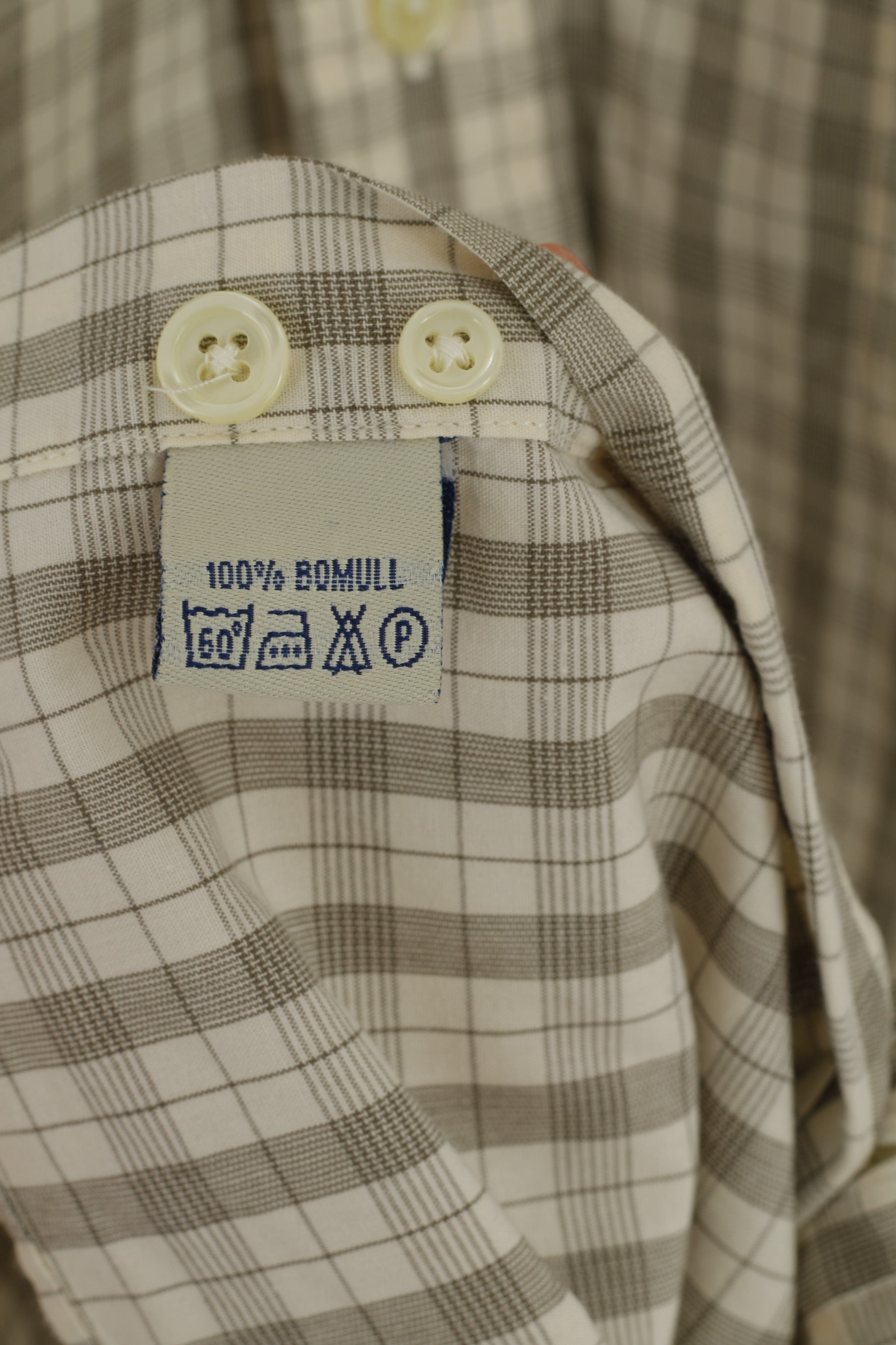 East West Men M Casual Shirt Beige Check Cotton Western Long Sleeve Top