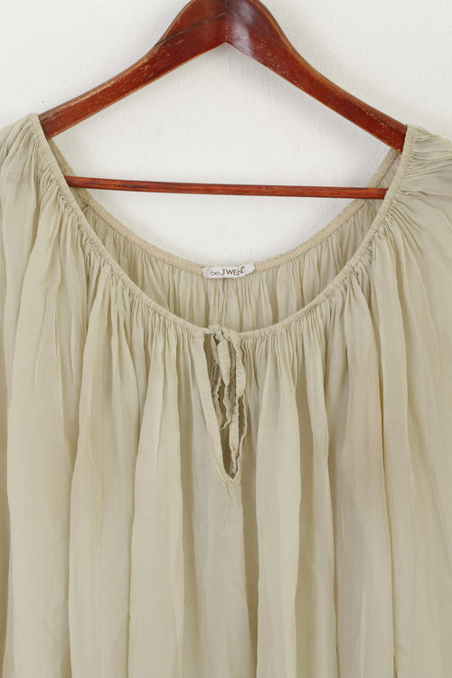 Be Tween Femmes M Chemise Vert Soie Douce Oversize Buff Manches Boho Haut Élégant