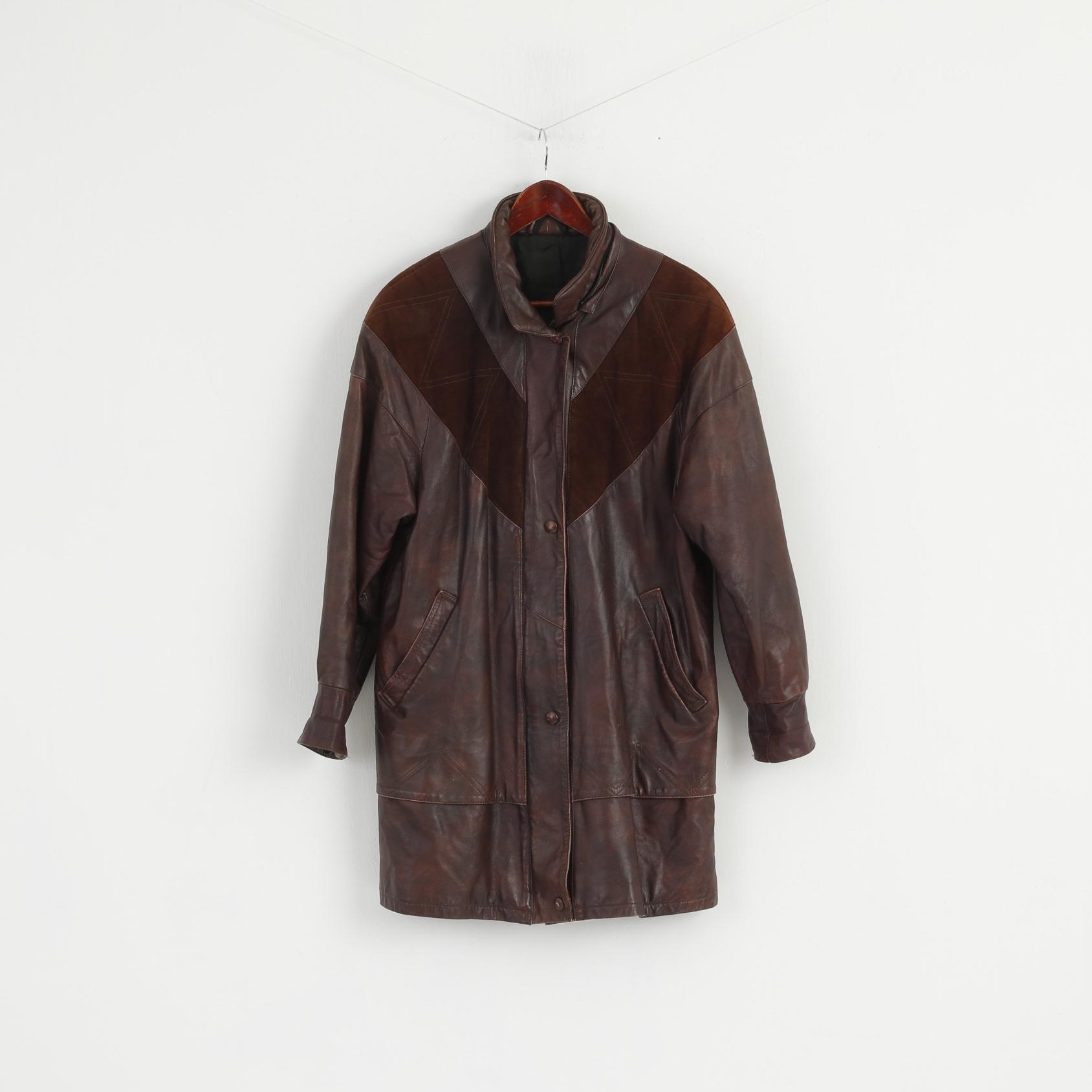 Mokka Nappa Finlande Femmes 36 S Veste En Cuir Marron Manches Raglan Fermeture Éclair Complète Haut Long