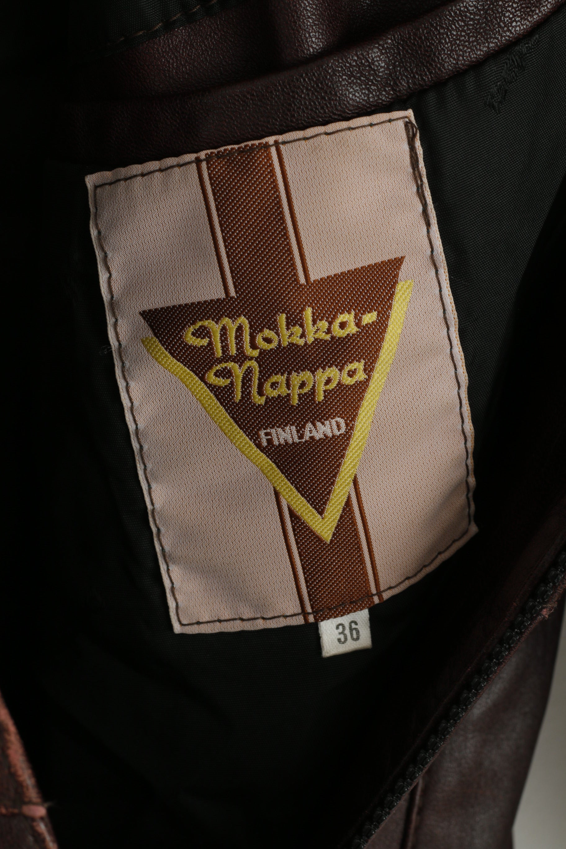 Mokka Nappa Finlande Femmes 36 S Veste En Cuir Marron Manches Raglan Fermeture Éclair Complète Haut Long