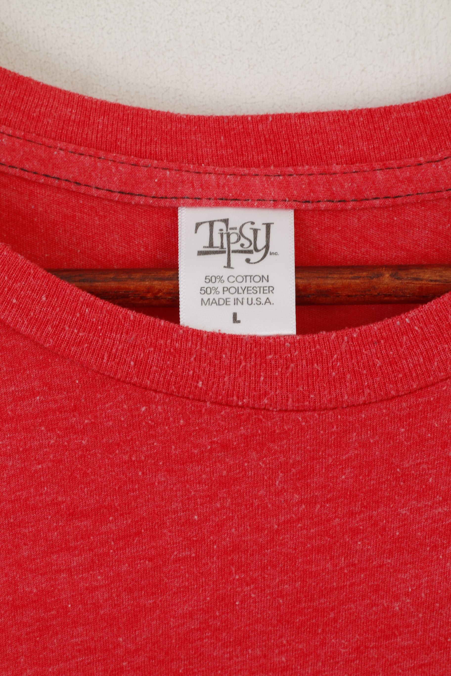 Tipsy Men L T-Shirt Red Cotton Graphic I Spent Time On Alcatraz Top