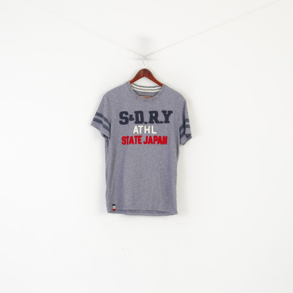 Superdry Men L Shirt Blue Cotton Embroidered Premium Goods Sport Top