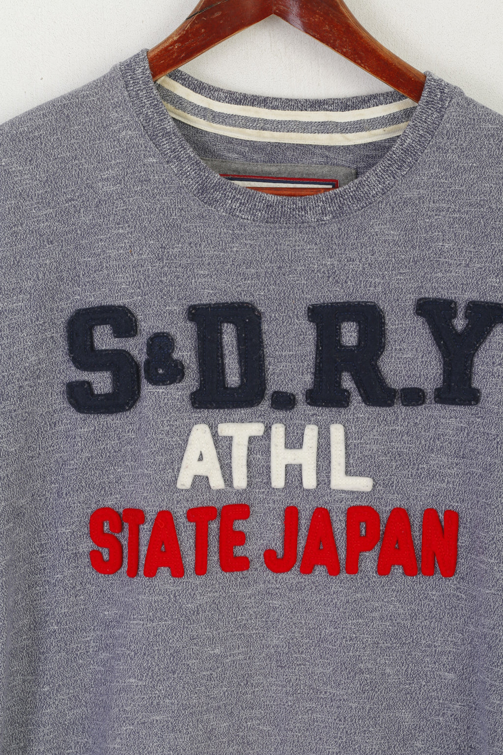 Superdry Men L Shirt Blue Cotton Embroidered Premium Goods Sport Top