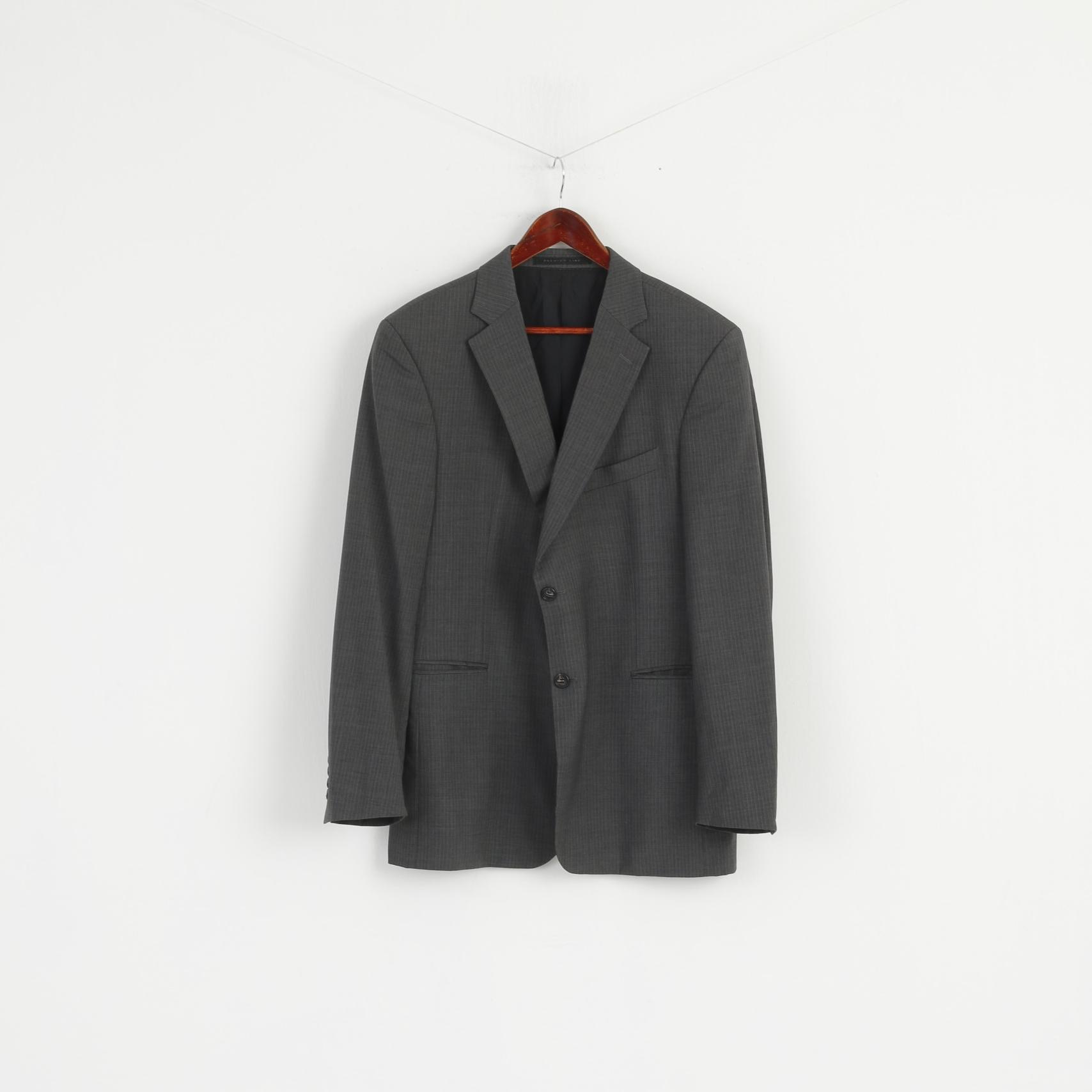 Strellson Premium Line Men M Blazer Grey Striped Finest Super 100 Single Breasted Jacket