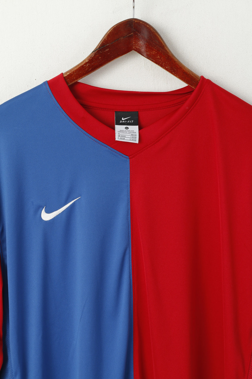 Nike Men XL Shirt Red Blue Vintage Dri-Fit Sportswear Football Long Sleeve Top