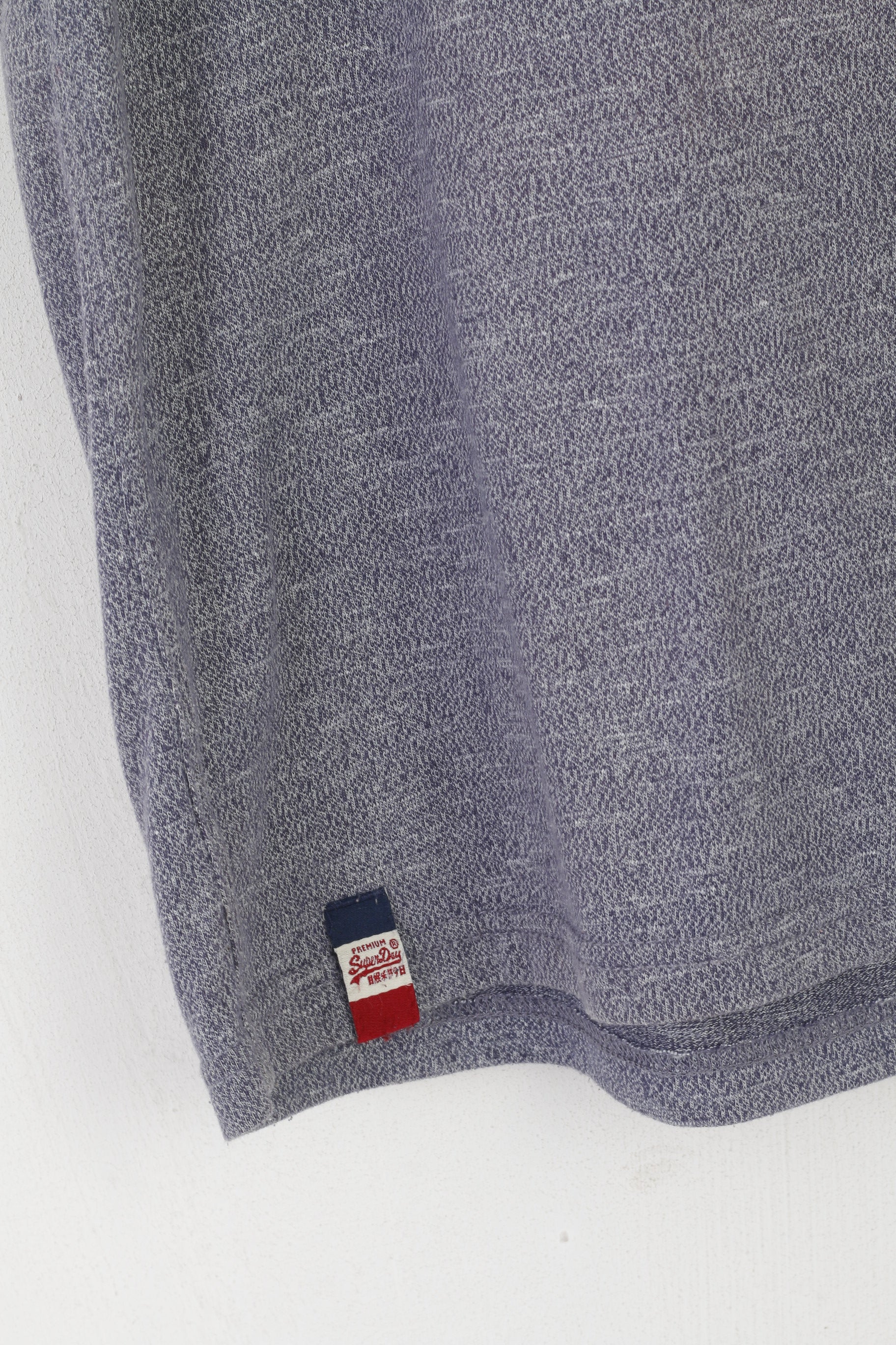 Superdry Men L Shirt Blue Cotton Embroidered Premium Goods Sport Top