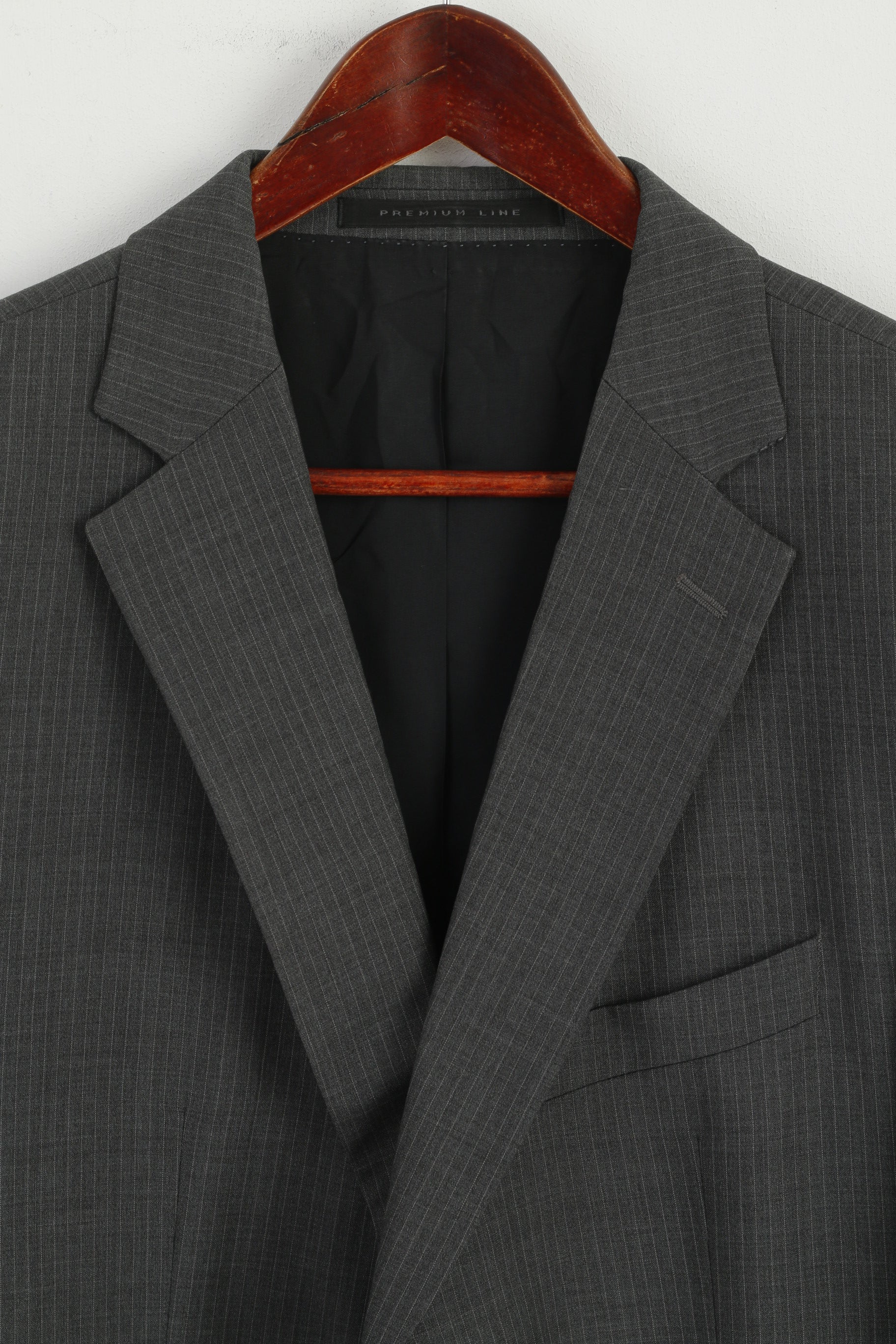 Strellson Premium Line Men M Blazer Grey Striped Finest Super 100 Single Breasted Jacket