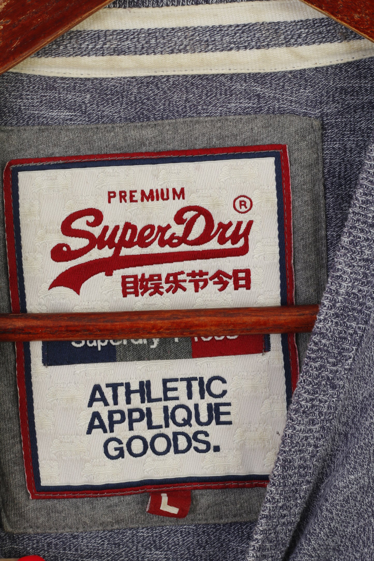 Superdry Men L Shirt Blue Cotton Embroidered Premium Goods Sport Top