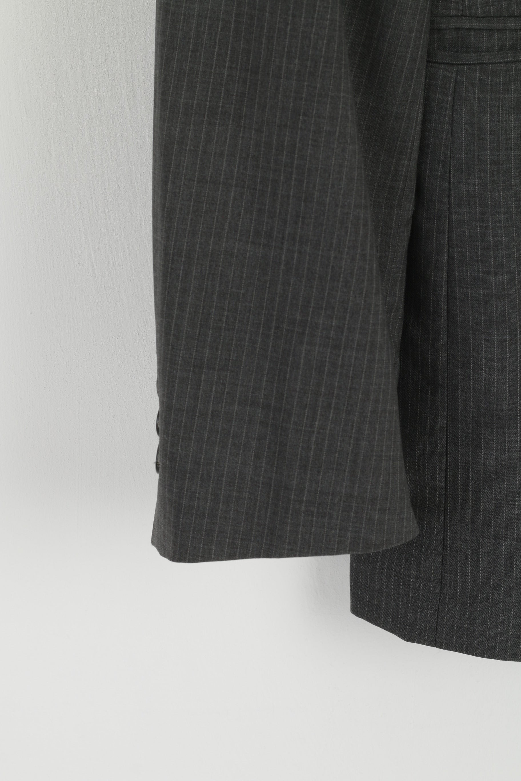 Strellson Premium Line Men M Blazer Grey Striped Finest Super 100 Single Breasted Jacket