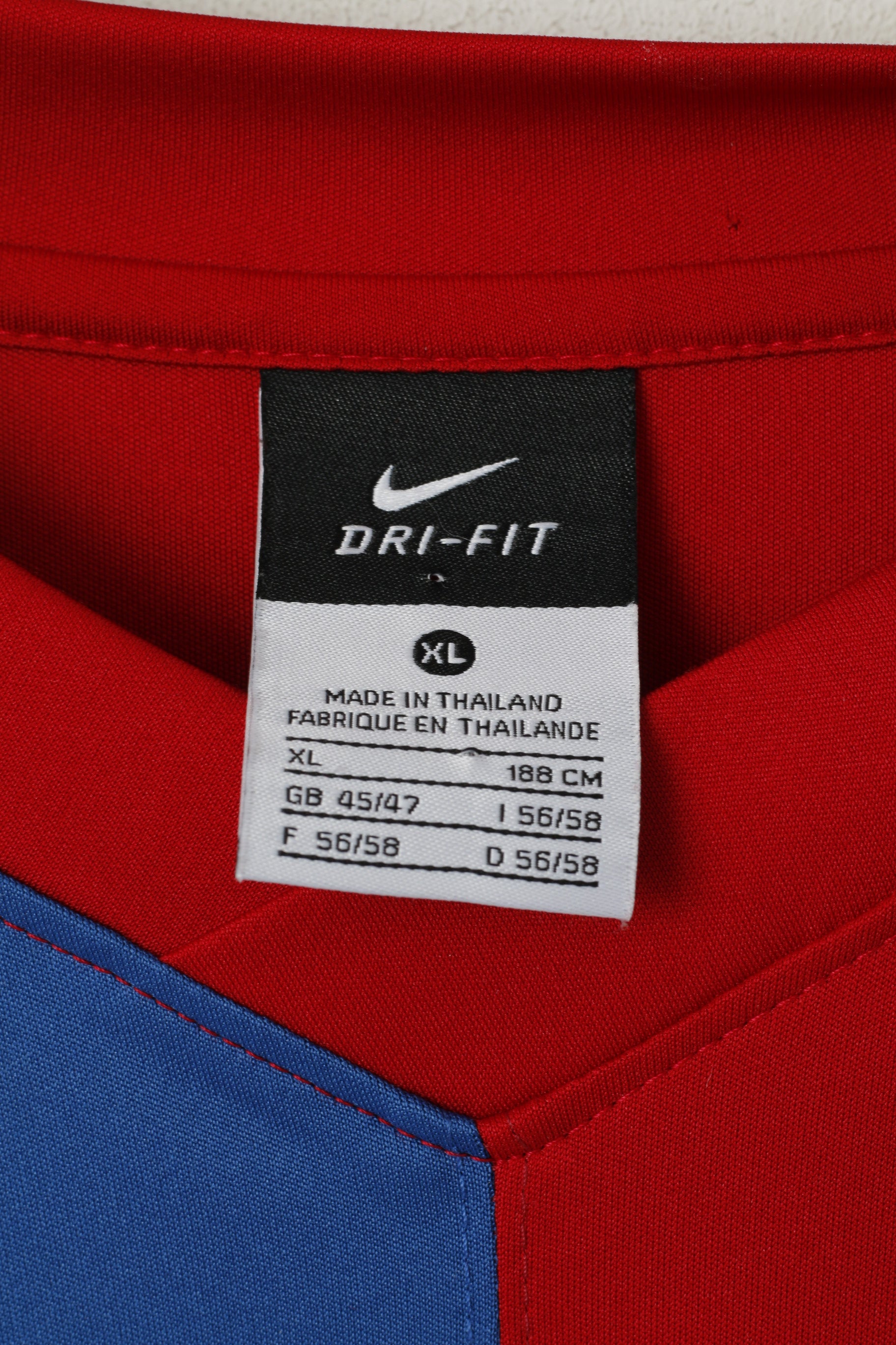 Nike Men XL Shirt Red Blue Vintage Dri-Fit Sportswear Football Long Sleeve Top