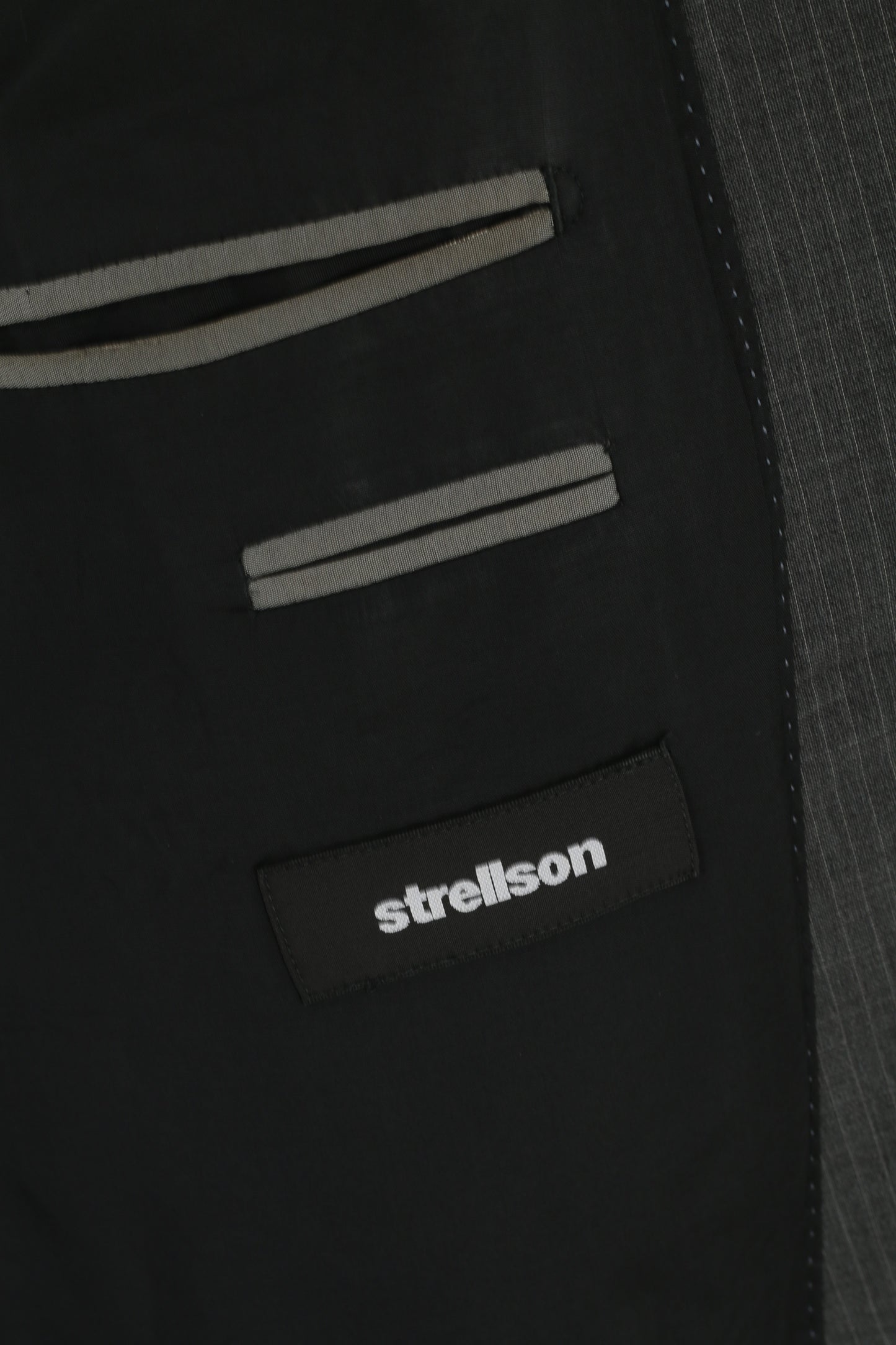 Strellson Premium Line Men M Blazer Grey Striped Finest Super 100 Single Breasted Jacket
