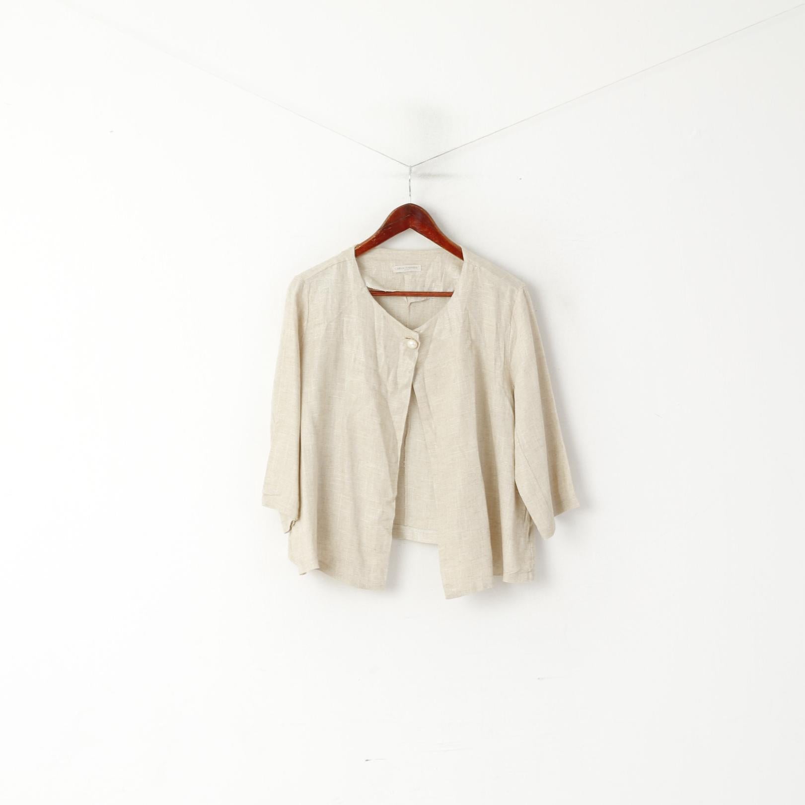 Carla Giannini Donna M Blazer Beige Lino lucido Bolero Italia Perla Top manica 2/3
