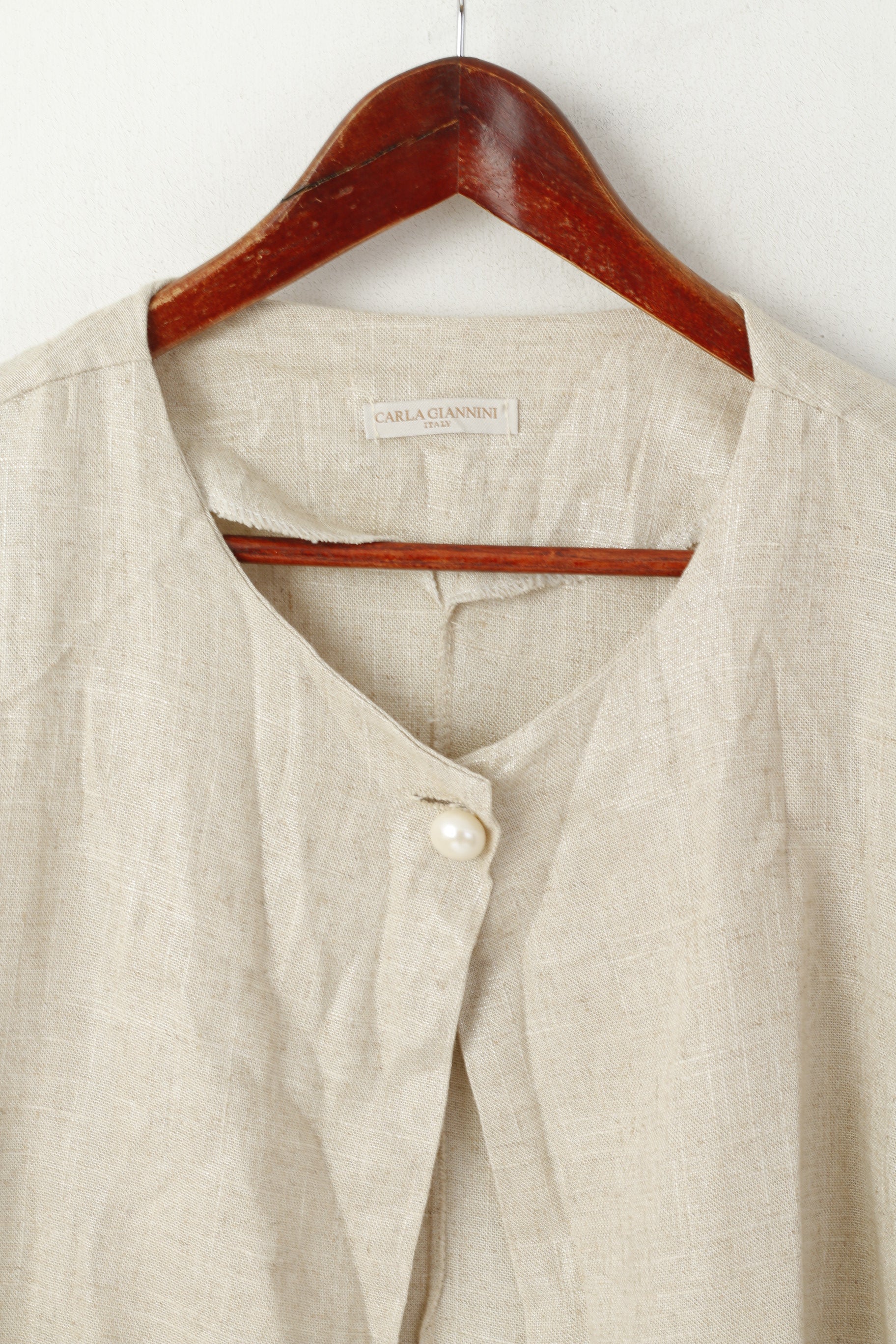 Carla Giannini Donna M Blazer Beige Lino lucido Bolero Italia Perla Top manica 2/3