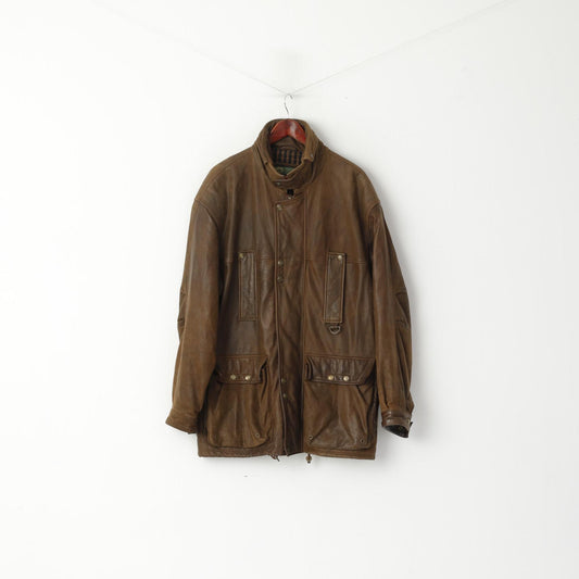 Hide Park Men L Jacket Brown Leather Full Zipper Snap Pockets Classic Top