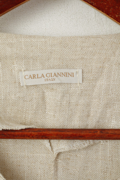 Carla Giannini Women M Blazer Beige Shiny Linen Bolero Italy Pearl 2/3 Sleeve Top